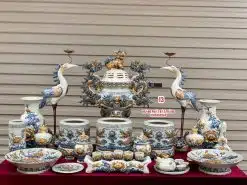 Bộ đồ thờ men rạn đắp nổi số 13 Bát Tràng