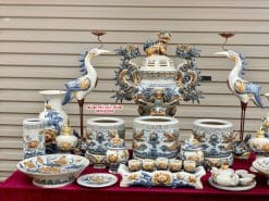 Bộ đồ thờ men rạn đắp nổi số 13 Bát Tràng