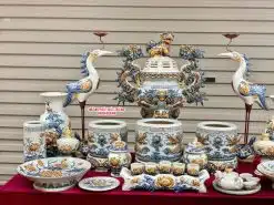 Bộ đồ thờ men rạn đắp nổi số 13 Bát Tràng