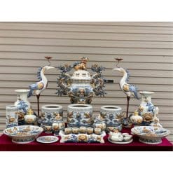 Bộ đồ thờ men rạn đắp nổi số 13 Bát Tràng