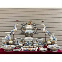 Bộ đồ thờ men rạn đắp nổi số 13 Bát Tràng