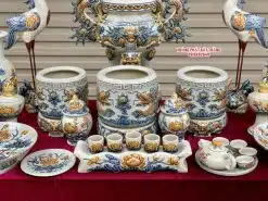 Bộ đồ thờ men rạn đắp nổi số 13 Bát Tràng