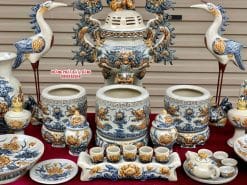 Bộ đồ thờ men rạn đắp nổi số 13 Bát Tràng