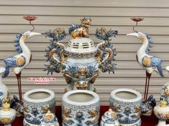 Bộ đồ thờ men rạn đắp nổi số 13 Bát Tràng