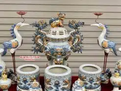 Bộ đồ thờ men rạn đắp nổi số 13 Bát Tràng