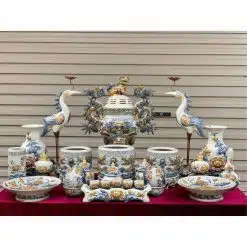 Bộ đồ thờ men rạn đắp nổi số 15 Bát Tràng