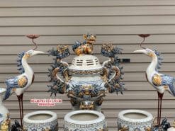 Bộ đồ thờ men rạn đắp nổi số 16 Bát Tràng