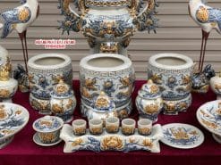 Bộ đồ thờ men rạn đắp nổi số 16 Bát Tràng