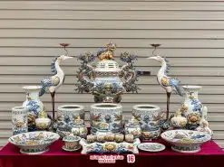 Bộ đồ thờ men rạn đắp nổi số 16 Bát Tràng