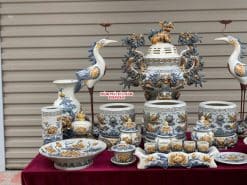 Bộ đồ thờ men rạn đắp nổi số 16 Bát Tràng