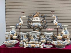 Bộ đồ thờ men rạn đắp nổi số 16 Bát Tràng