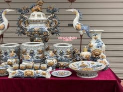 Bộ đồ thờ men rạn đắp nổi số 16 Bát Tràng