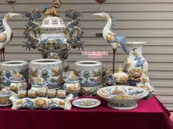 Bộ đồ thờ men rạn đắp nổi số 16 Bát Tràng