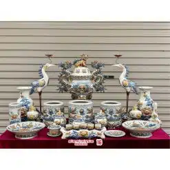 Bộ đồ thờ men rạn đắp nổi số 16 Bát Tràng