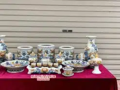 Bộ đồ thờ men rạn đắp nổi số 02 Bát Tràng