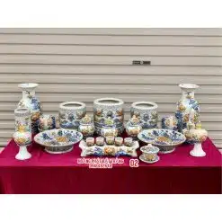 Bộ đồ thờ men rạn đắp nổi số 02 Bát Tràng