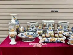 Bộ đồ thờ men rạn đắp nổi số 02 Bát Tràng