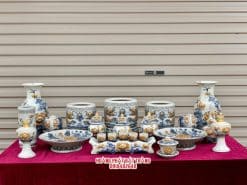 Bộ đồ thờ men rạn đắp nổi số 02 Bát Tràng