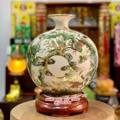 Bình tài lộc lý ngư vọng nguyệt vẽ vàng H25