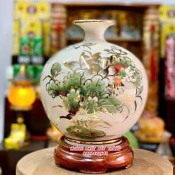 Bình tài lộc lý ngư vọng nguyệt vẽ vàng H25