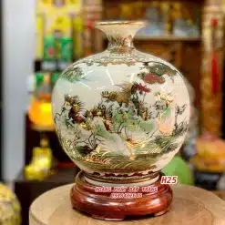 Bình tài lộc nhị cảnh Bát mã và thuận buồm xuôi gió vẽ vàng H35