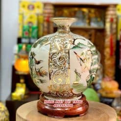 Bình tài lộc nhị cảnh Bát mã và thuận buồm xuôi gió vẽ vàng H35