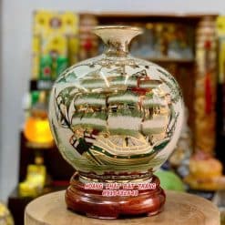 Bình tài lộc nhị cảnh Bát mã và thuận buồm xuôi gió vẽ vàng H35
