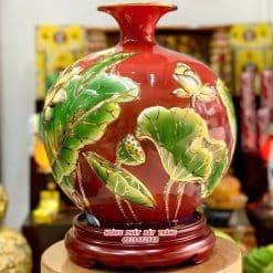 Bình tài lộc thuận buồm xuôi gió nền đỏ vẽ vàng H35