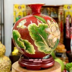 Bình tài lộc thuận buồm xuôi gió nền đỏ vẽ vàng H35