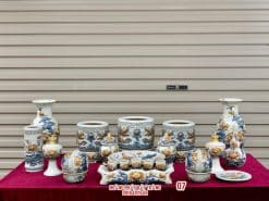 Bộ đồ thờ men rạn đắp nổi số 07 Bát Tràng