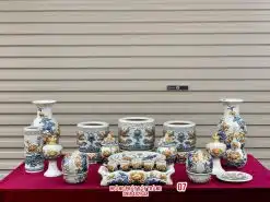 Bộ đồ thờ men rạn đắp nổi số 07 Bát Tràng