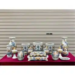 Bộ đồ thờ men rạn đắp nổi số 07 Bát Tràng