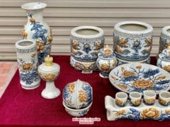 Bộ đồ thờ men rạn đắp nổi số 07 Bát Tràng