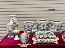 Bộ đồ thờ men rạn đắp nổi số 07 Bát Tràng