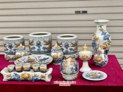 Bộ đồ thờ men rạn đắp nổi số 07 Bát Tràng