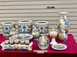 Bộ đồ thờ men rạn đắp nổi số 07 Bát Tràng