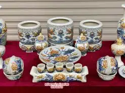 Bộ đồ thờ men rạn đắp nổi số 07 Bát Tràng