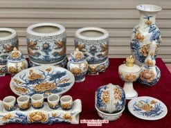 Bộ đồ thờ men rạn đắp nổi số 07 Bát Tràng