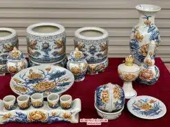 Bộ đồ thờ men rạn đắp nổi số 07 Bát Tràng