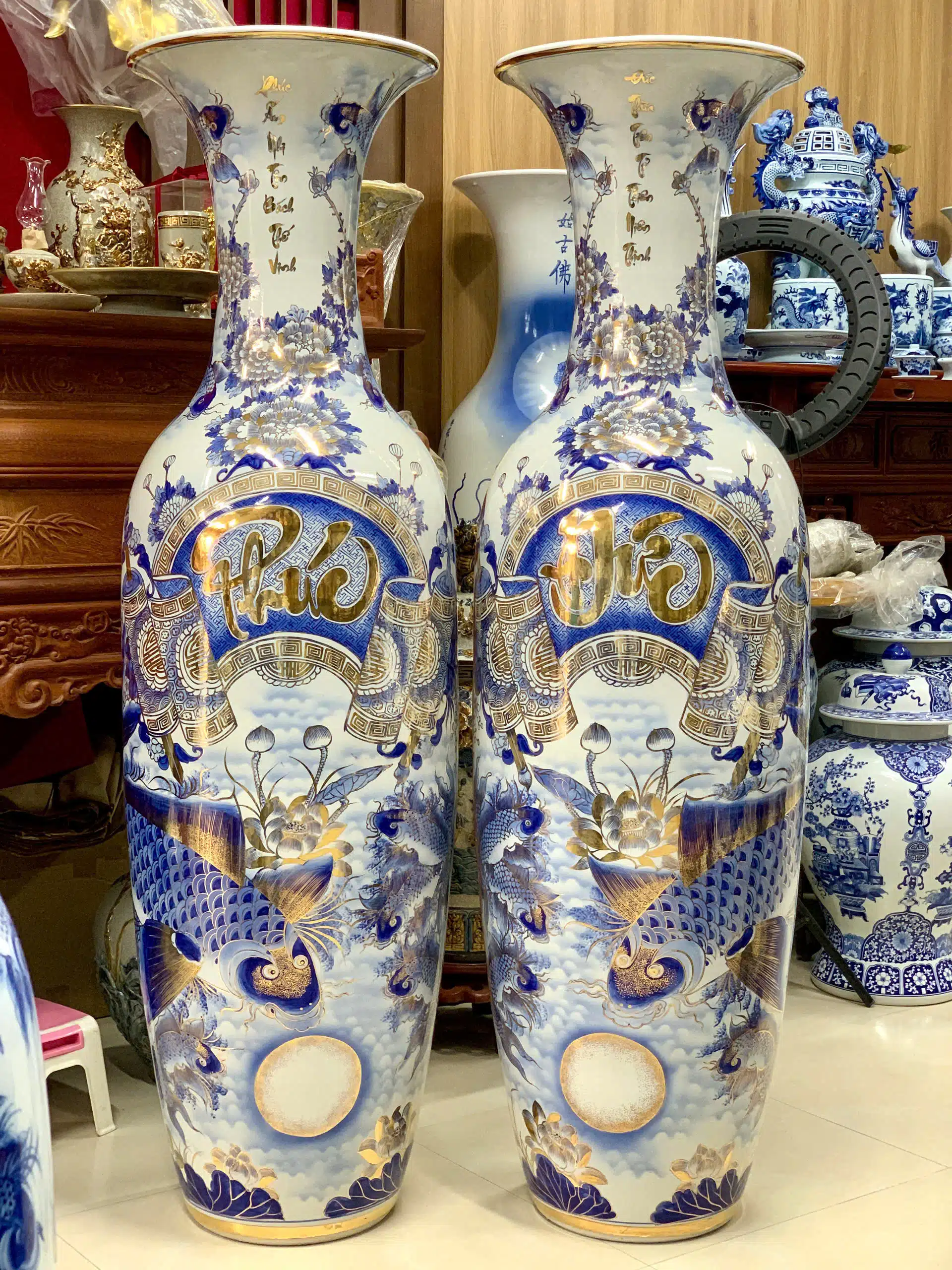 Lộc bình Bát Tràng Phúc Đức vẽ vàng cao cấp