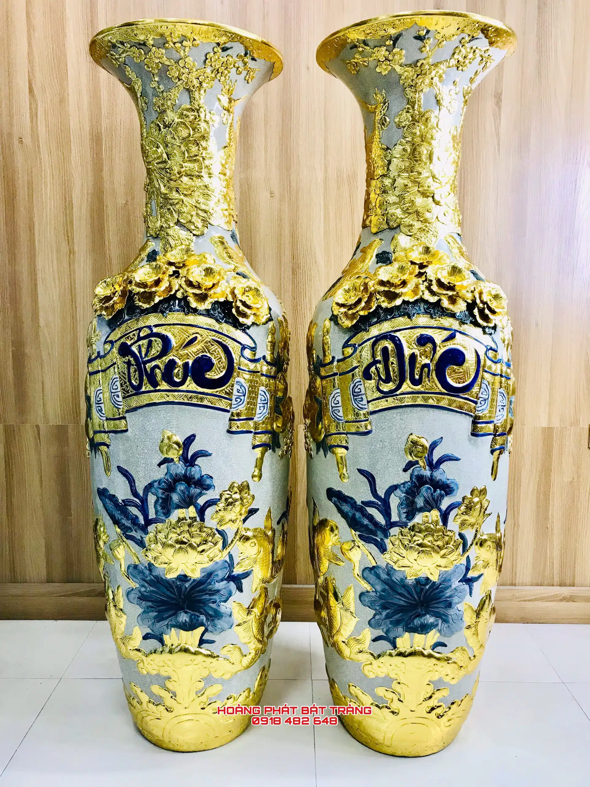 Lộc bình sứ Phúc Đức dát vàng cao cấp Bát Tràng