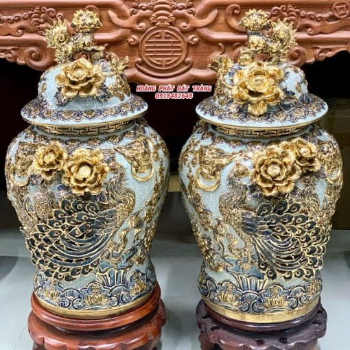 Chóe công danh phú quý men rạn đắp nổi vẽ vàng 40L