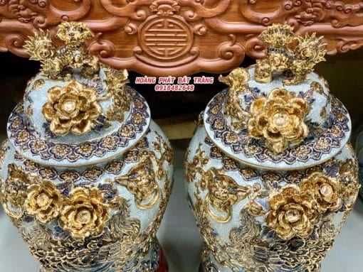 Chóe công danh phú quý men rạn đắp nổi vẽ vàng 40L