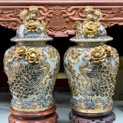 Chóe công danh phú quý men rạn đắp nổi vẽ vàng 40L