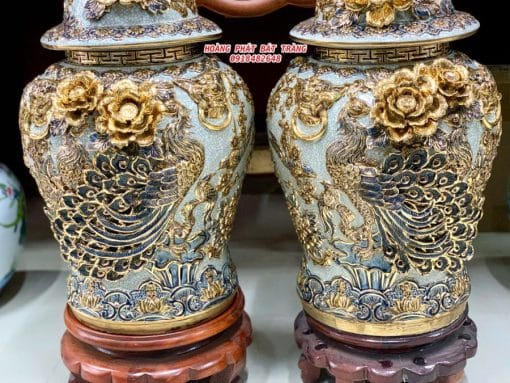 Chóe công danh phú quý men rạn đắp nổi vẽ vàng 40L