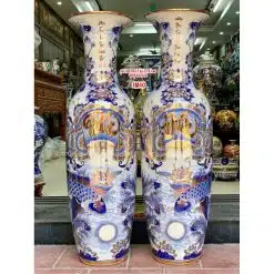 Lục bình sứ Phúc Đức vẽ vàng cao cấp Bát Tràng