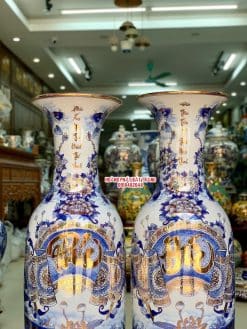 Lục bình sứ Phúc Đức vẽ vàng cao cấp Bát Tràng