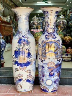 Lục bình sứ Phúc Đức vẽ vàng cao cấp Bát Tràng