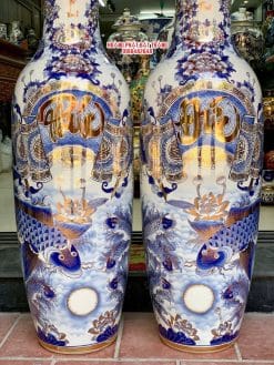 Lục bình sứ Phúc Đức vẽ vàng cao cấp Bát Tràng