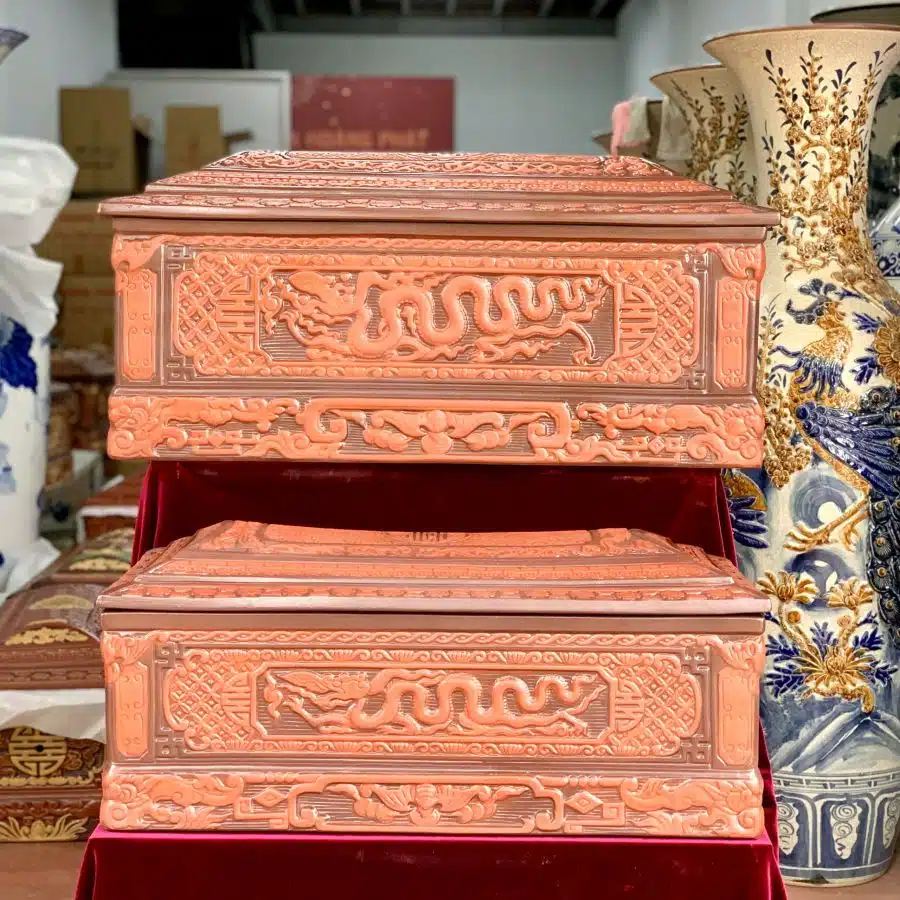 Quách tiểu sành rồng chân quỳ nâu 2 màu cỡ Đại QTSA94